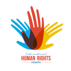 Human Rights Month card of diverse people hands