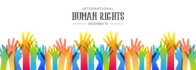 Human Rights day banner of diverse people hands