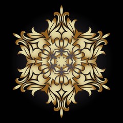 Golden ornament element in the form of a mandala, vector illustration on dark background
