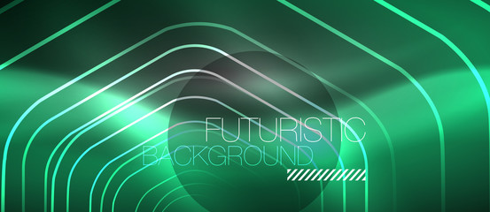 Black and glowing color lines neon design, magin techno template background