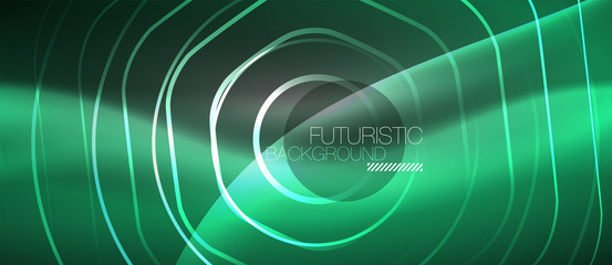 Black and glowing color lines neon design, magin techno template background