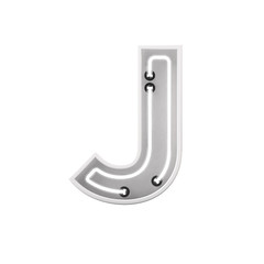 White neon style light letter J. Glowing neon Capital letter. 3D rendering