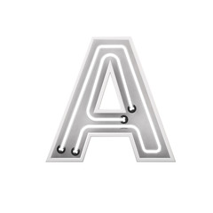 White neon style light letter A. Glowing neon Capital letter. 3D rendering