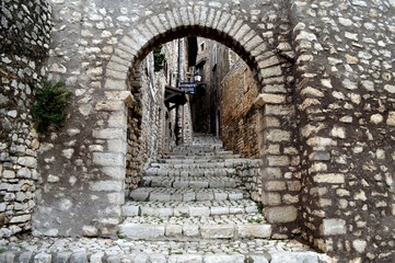 An ancient entrance to the historic medieval town of Sermoneta, in central Italy