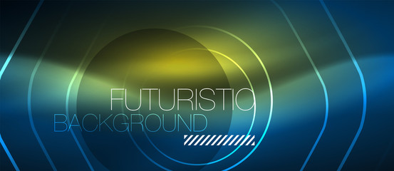 Neon glowing lines, magic energy space blue light concept, abstract background wallpaper design