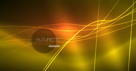 Neon glowing magic background, neon banner, night sky wallpaper. Magic light effect. Christmas abstract pattern.