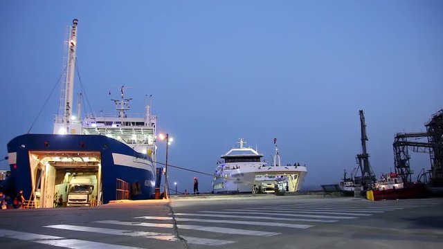 the truck leaves the ferry