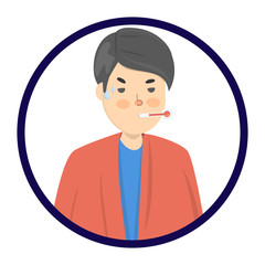 Man with a high temperature as a symptom