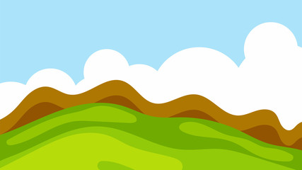Landscape with hills, clouds and sky. Scenery vector illustration.