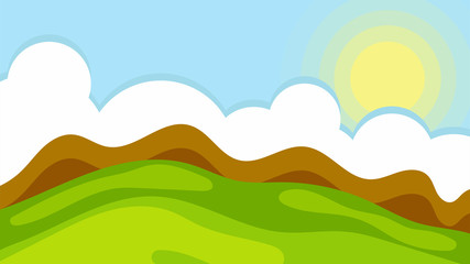 Landscape with hills, clouds and sky. Scenery vector illustration.