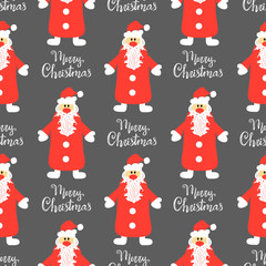 Santa Claus on a gray background. Text - Merry Christmas. Flat. Teksura, seamless, wallpaper.