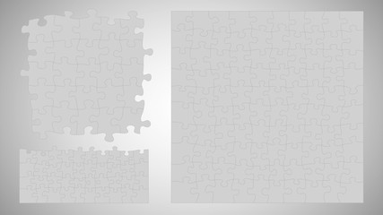 Set of three gray jigsaw puzzle vector background.