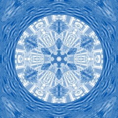  Graphic illustration blue indigo mandala background. Tibetan pattern yoga psychedelic art work. Suitable for background, text and typography.