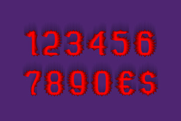 Terrible red stylized numbers with currency signs of dollar and euro.