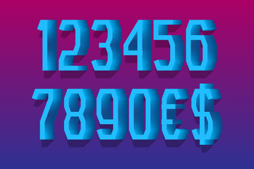 Blue ice style 3d numbers with currency signs of dollar and euro.