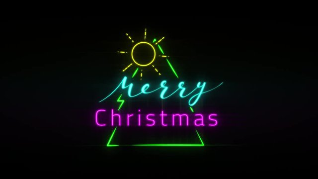 Neon Merry Christmas - High Resolution Animated Illustration. Colorful Hand Drawn Lettering. Animation with Electric Street Light. Handwritten Motion Graphics Callighraphy Design with Alpha Channel.
