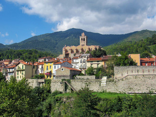 The church of Saint-Juste-et-Sainte-Ruffine in medieval walled town Prats-de-Mollo-la-Preste, Pyrenees-Orientales in southern France