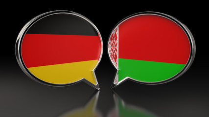 Germany and Belarus flags with Speech Bubbles. 3D illustration