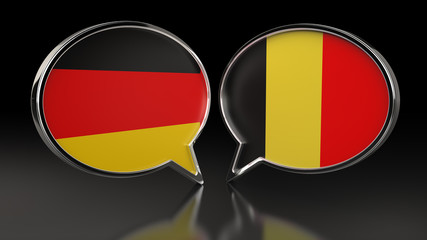 Germany and Belgium flags with Speech Bubbles. 3D illustration