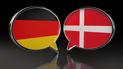 Germany and Denmark flags with Speech Bubbles. 3D illustration