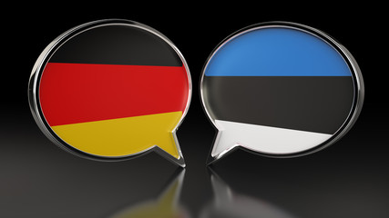 Germany and Estonia flags with Speech Bubbles. 3D illustration