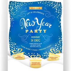 Poster for New Year party. Holiday event template design.