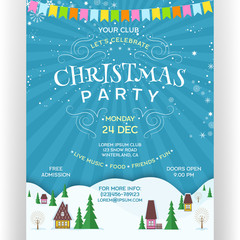 Poster for Christmas party. Vector invitation flyer with ski resort. - 238194536