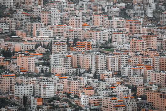 Panorama for the city of Nablus (Shechem). Group of buildings in Nablus top view of Palestine