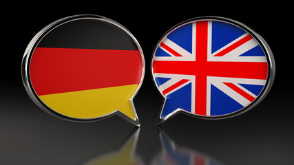 Germany and United Kingdom flags with Speech Bubbles. 3D illustration