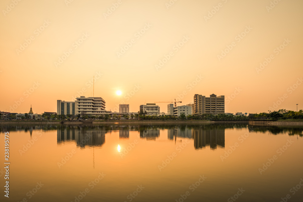 Canvas Prints Sunset with lake in Public Park landscape