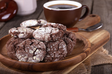 Chocolate Fudge Cookies on a Wooden Plate