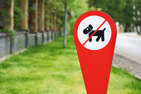 Dog walking prohibition sign in a cottage village