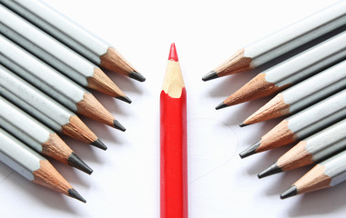 Pencils concept with red pencil