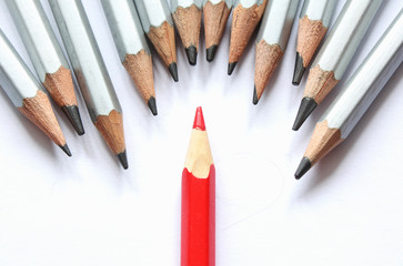 Pencils concept with red pencil