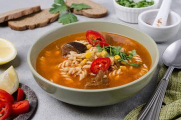 Thick red soup with pasta