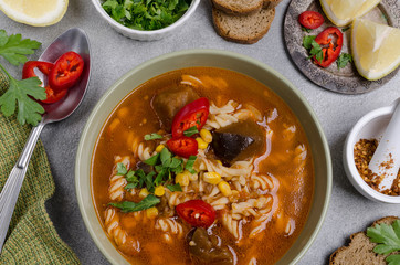 Thick red soup with pasta