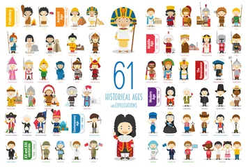 Kids Vector Characters Collection: Satz von 61 historischen Zeitaltern und Zivilisationen im Cartoon-Stil. © asantosg