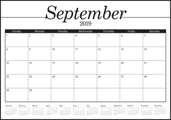 September 2019 desk calendar vector illustration