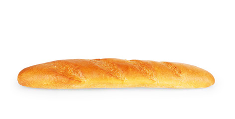 Freshly baked french baguette on white background