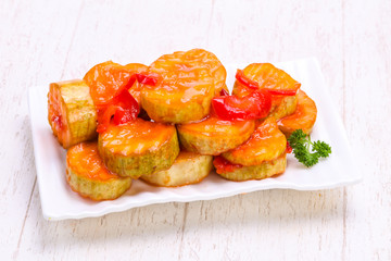 Pickled zucchini in the bowl