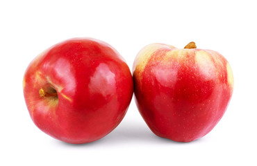 Two red apples on a white background
