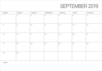 September 2019 desk calendar vector illustration