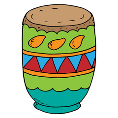 Vector illustration of indian drum on Holi holiday. Hand drawn drum. celebration of the Indian Holi Festival.
