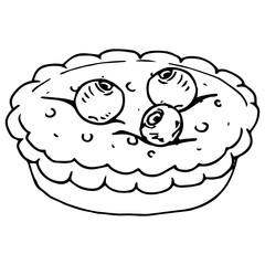 Pie icon. Vector illustration of homemade berry pie. Hand drawn blueberry pie for a holiday.