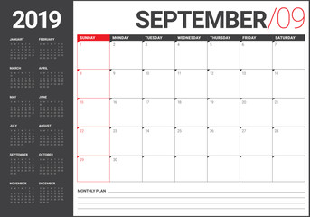 September 2019 desk calendar vector illustration