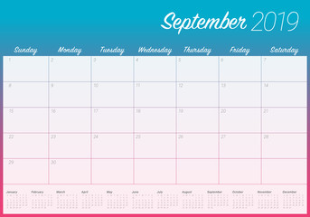 September 2019 desk calendar vector illustration