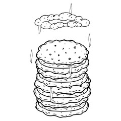 Pancakes icon. Vector illustration of a stack of pancakes. Hand drawn hot pancakes for a holiday.