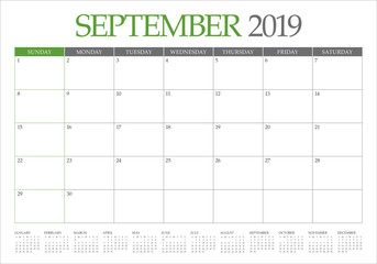 September 2019 desk calendar vector illustration
