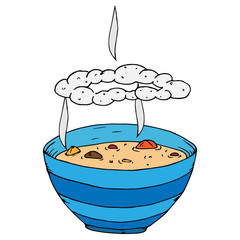 Soup in a bowl icon. Vector of a bowl of hot soup, cereal. Hand drawn bowl of  hot soup.