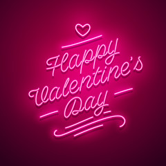 Valentine`s Day background. Vector retro neon sign. 